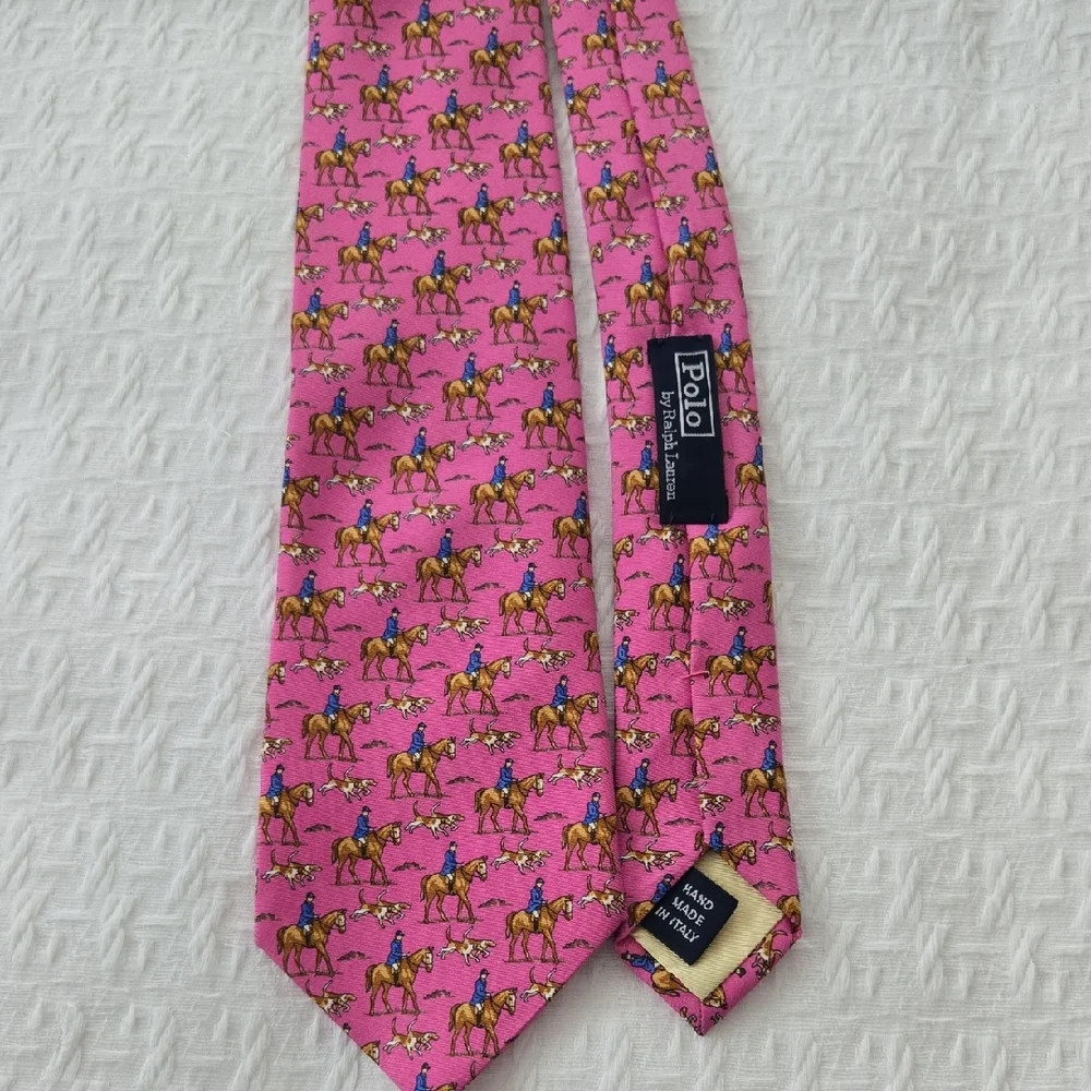 Polo by Ralph Lauren Pink Silk Tie with Geometric Pattern